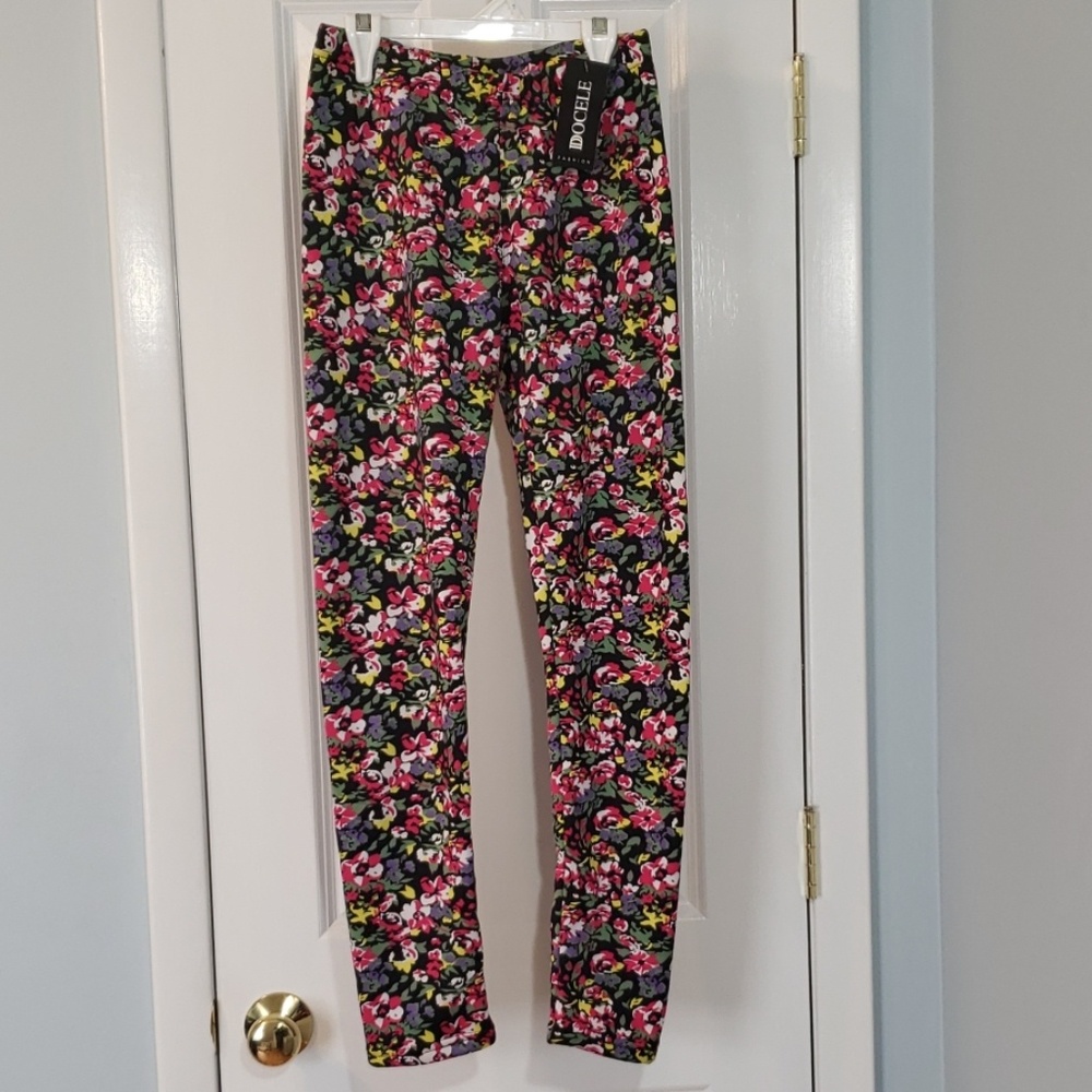 Docele Faux Fur Lined Floral Leggings NWT